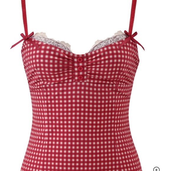 Red Gingham Lace Trim Chemise - Tiger Mist Emmaline Mini Dress Xs NWT - Picture 9 of 9